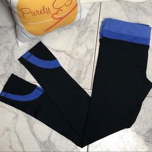 90 DEGREES BY REFLEX Running Pant Leggings Black & Blue Zipper Pocket EUC